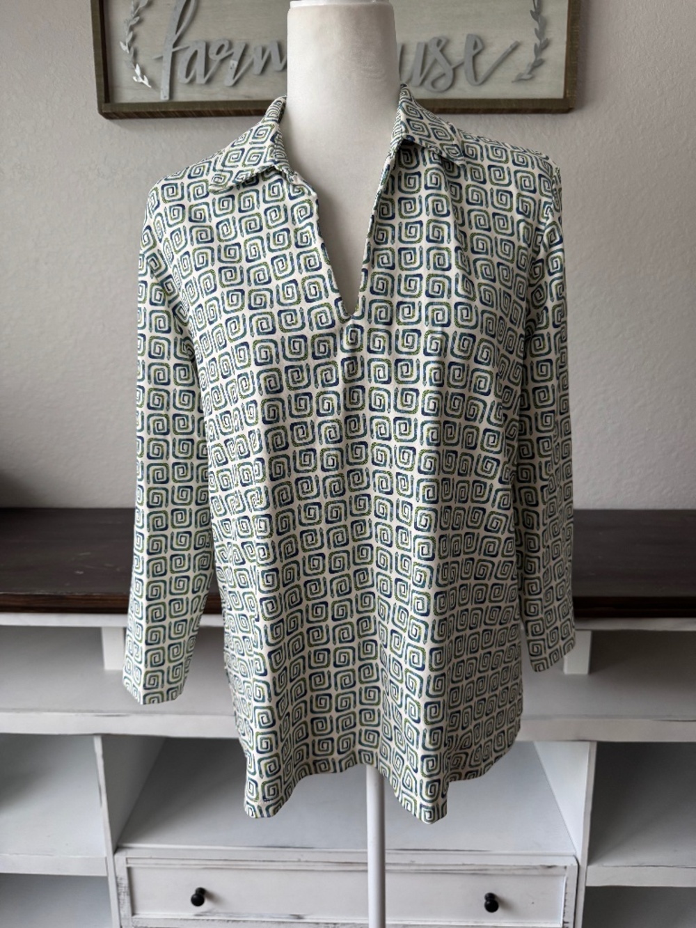 J. McLaughlin Aida 3/4 Sleeve Top Catalina Cloth Travel Women's Size L EE